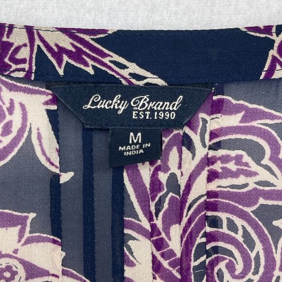 LUCKY BRAND Top Womens M Paisley Popover Chiffon Tunic Blouse Pullover Purple - Picture 5 of 12